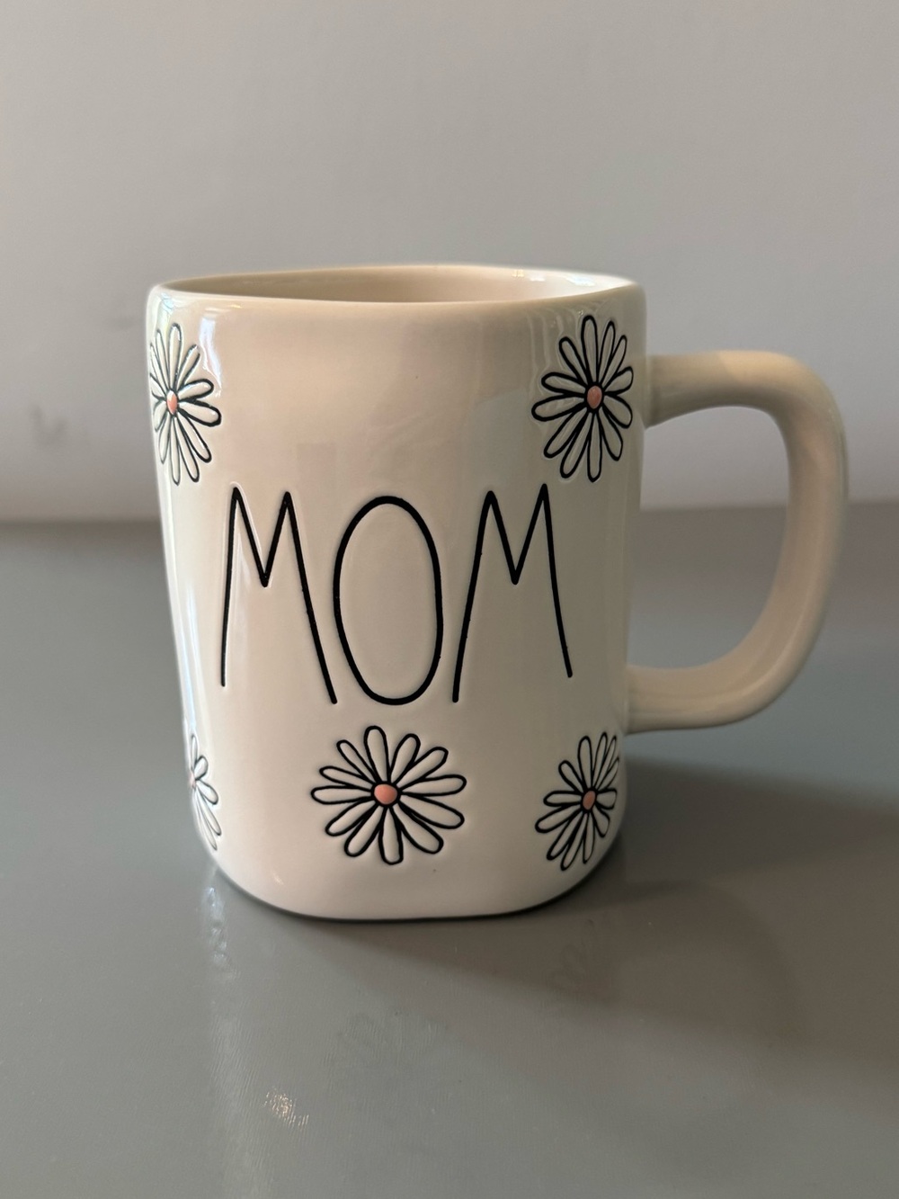 Rae Dunn MOM Daisy Ceramic Mug - White with Pink Centers